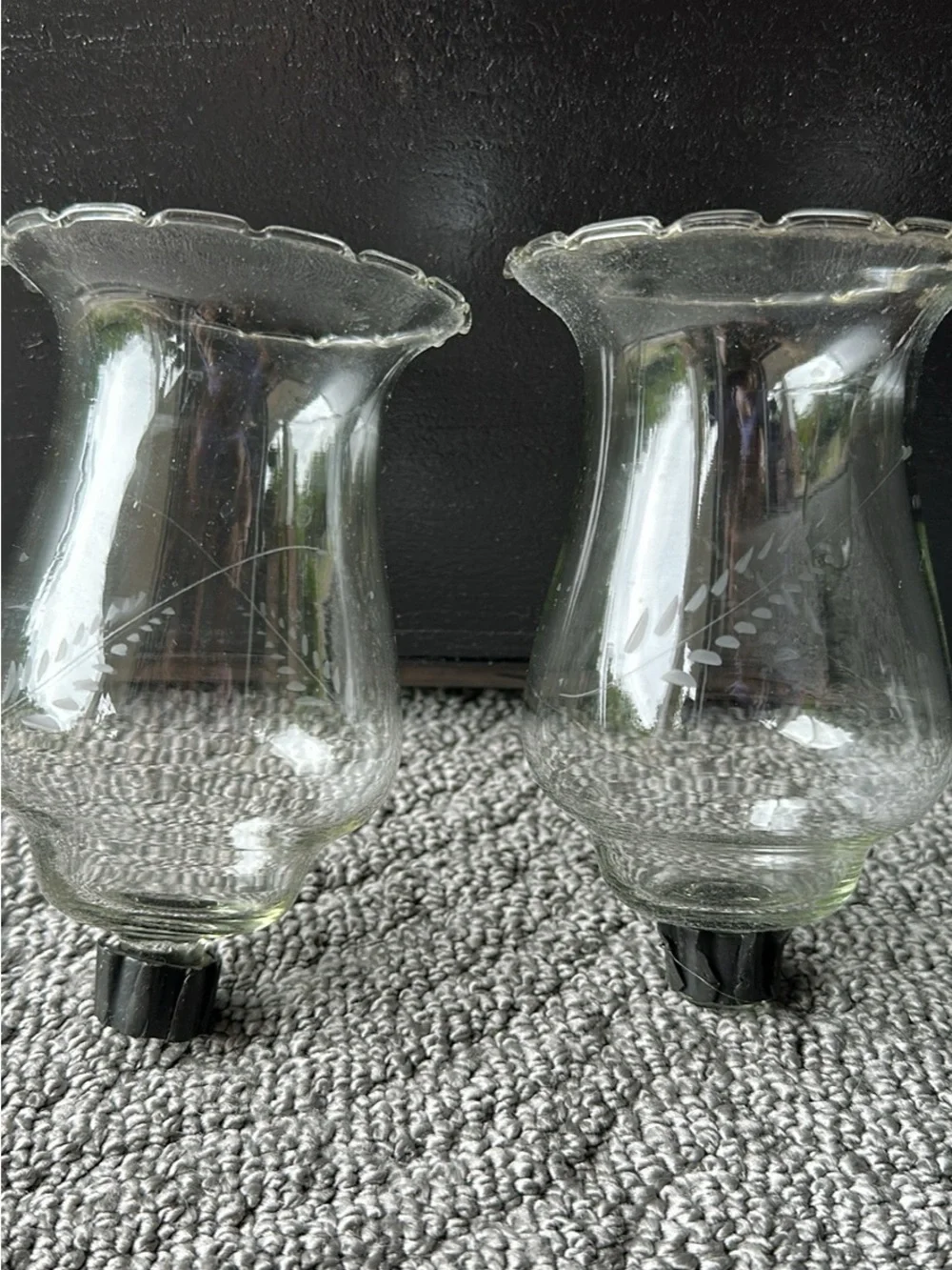 Clear Etched Glass Hurricane Lamp Shades - Pair
